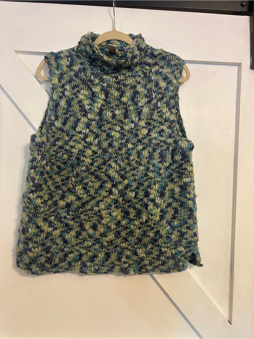 J. Jill Multicolor Blue Green Tweed Sleeveless Turtleneck Sweater Summer